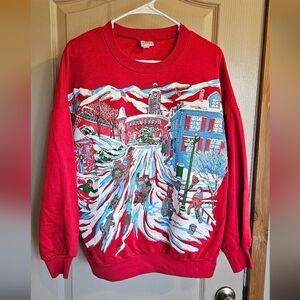 Vintage 90s Holiday Time Pullover Winter Weather Sweater XL Made In The U.S.A